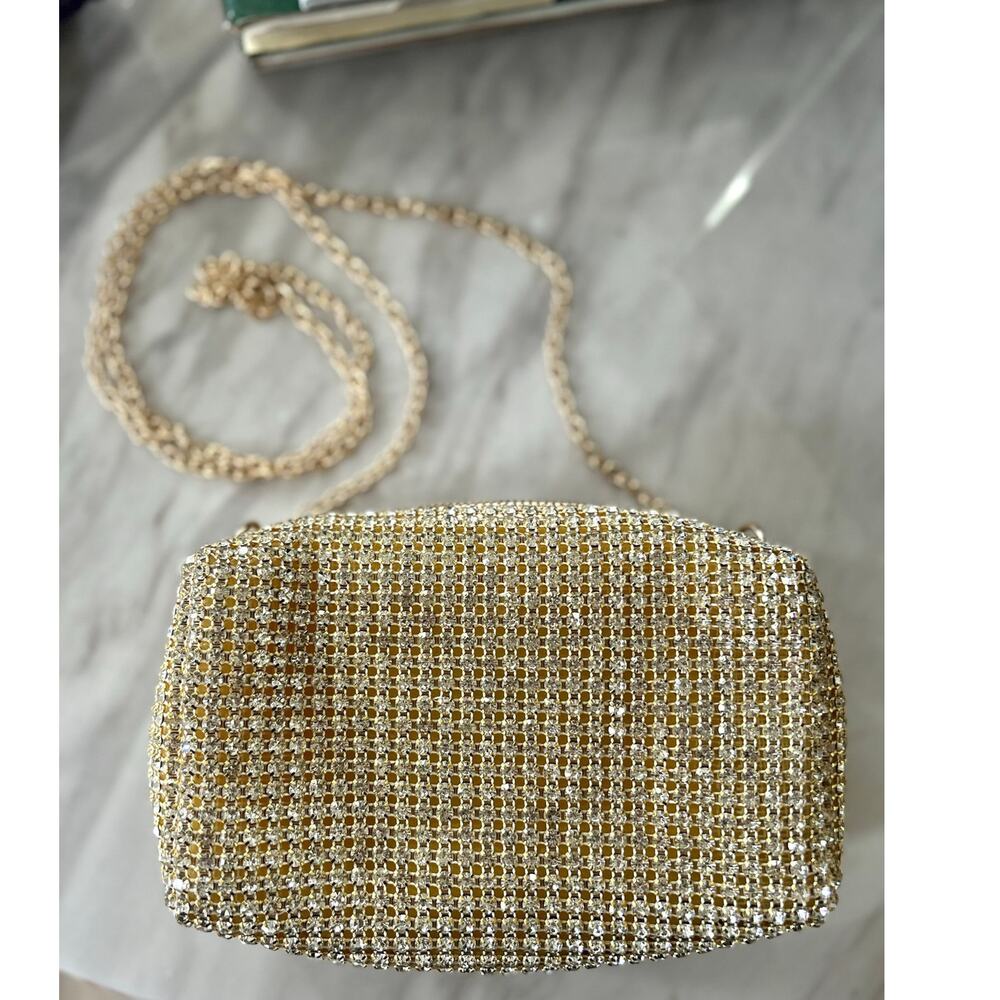 Jessica McClintock Gold and Silver Crystal Mesh Evening Clutch